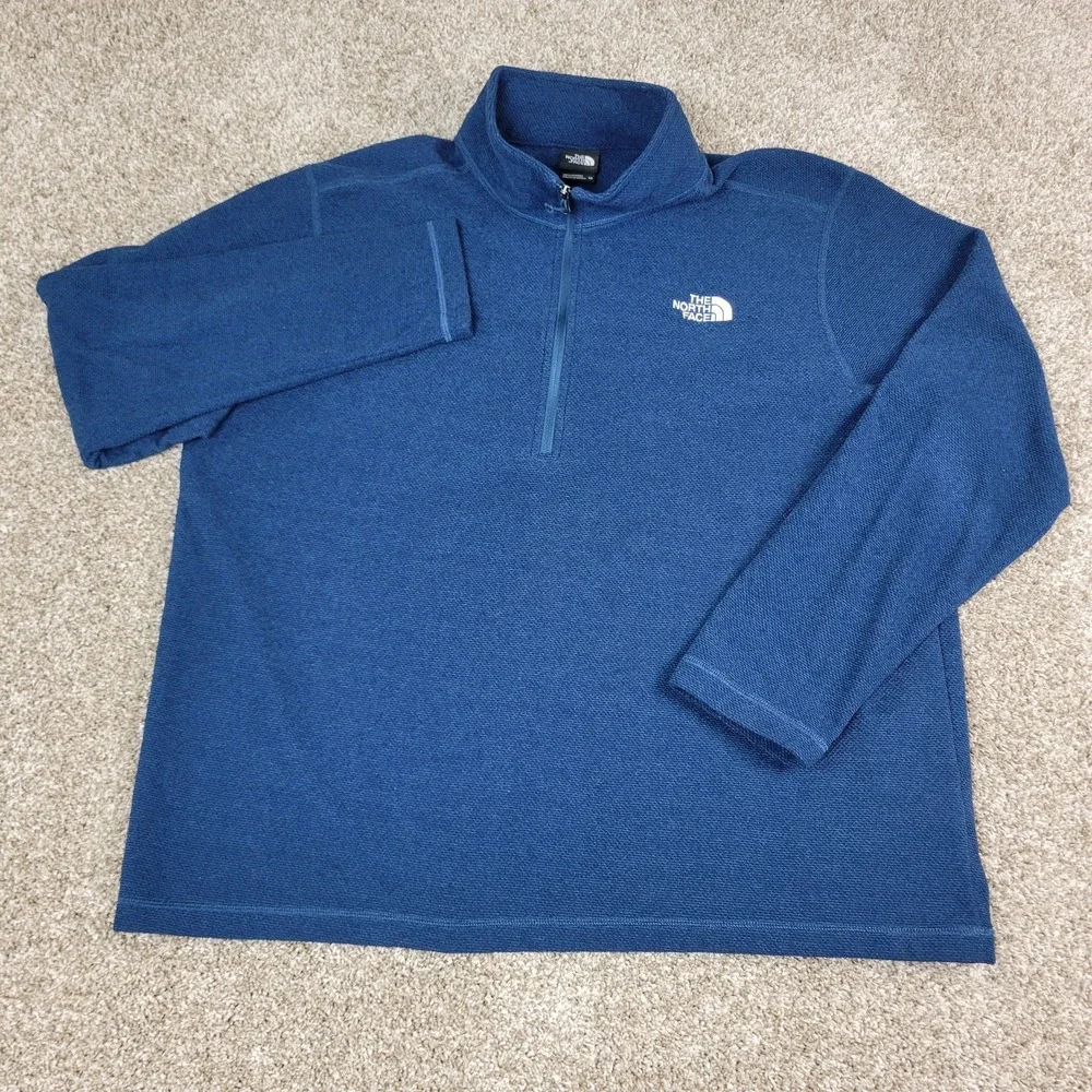 The North Face‎ Mens 2XL Solid Blue Stretch Knit Fleece Quarter Zip